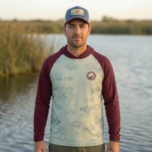 Remera de pesca manga larga Pez Virtual bordó frente